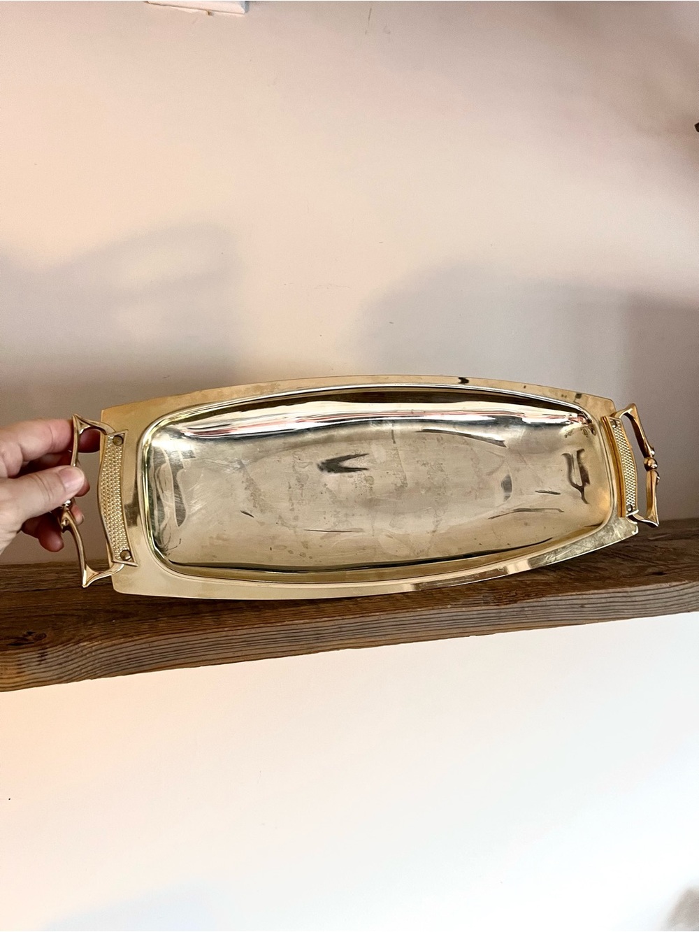 Vintage Kromex Brass Bread Tray with Handles - Gold Tone